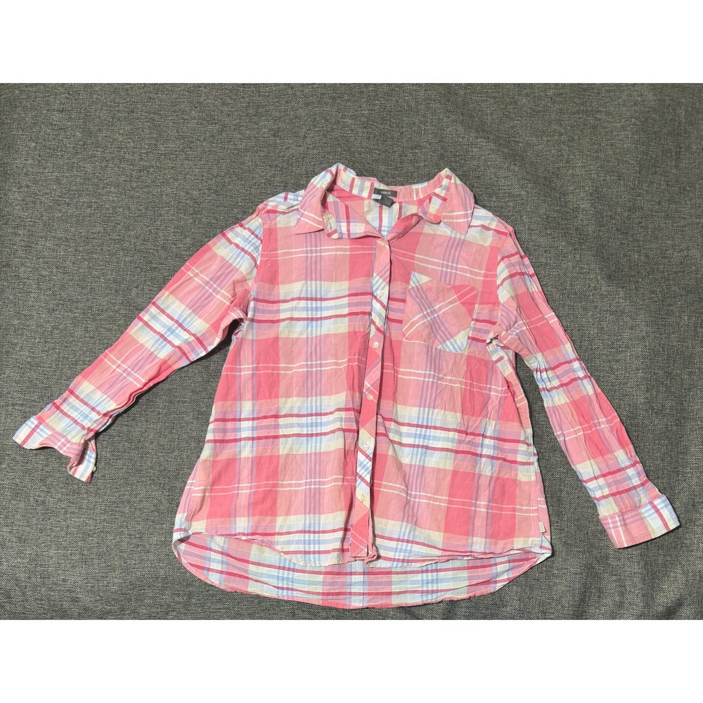 Eddie Bauer Women's 2XL Button Down Shirt Pink Plaid Classic Fit Long Sleeve